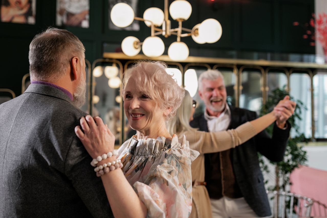An older couple dancing