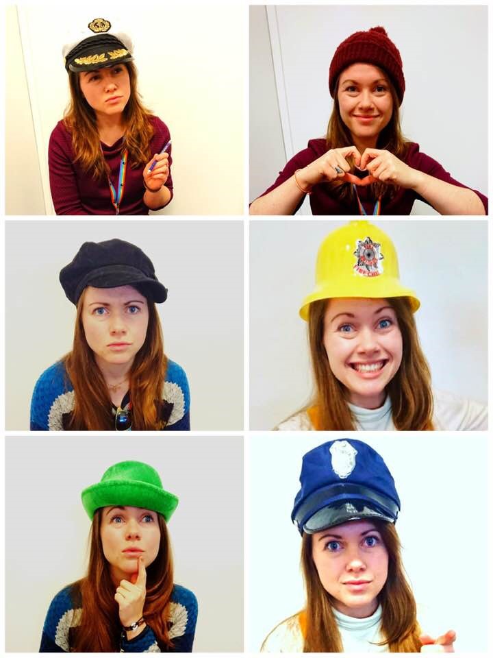 Careers consultant Penny wearing the six different hats