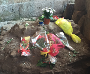 Offerings left at the remains of the Temple of Julius Caesar in the Forum Romanum to mark the Ides of March.