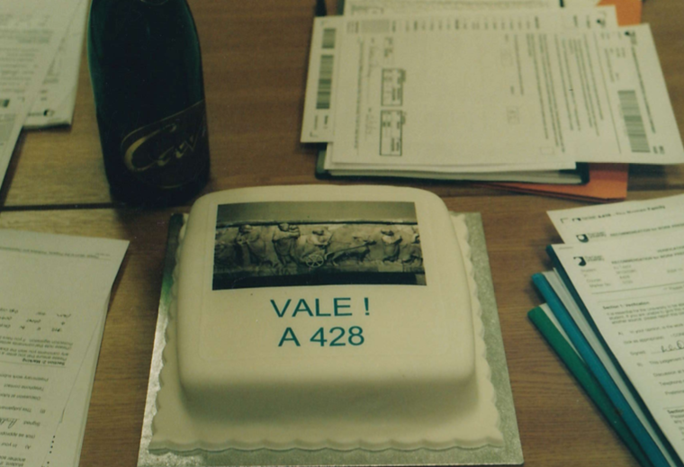 Special cake made to commemorate the final exam meeting for the module A428 ('The Roman Family'), which ran from 1997 - 2004