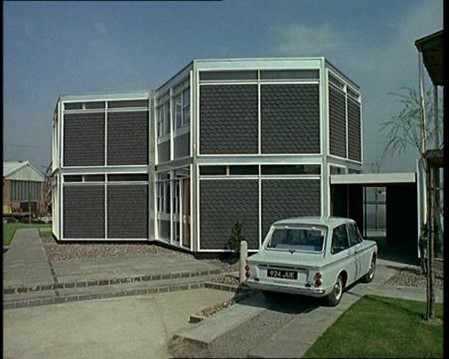 Hexagon houses with car parked