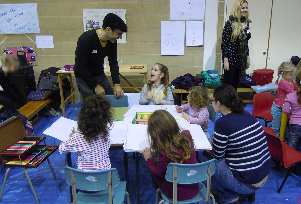 Image: Theo in action alongside Louise Dredge from The Glass-House at a play day organised with Tidworth Mums and Wiltshire District Council as part of our Unearth Hidden Assets research project.