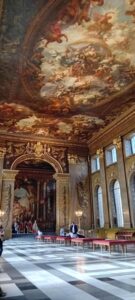 High ceiling painted in a rich baroque style
