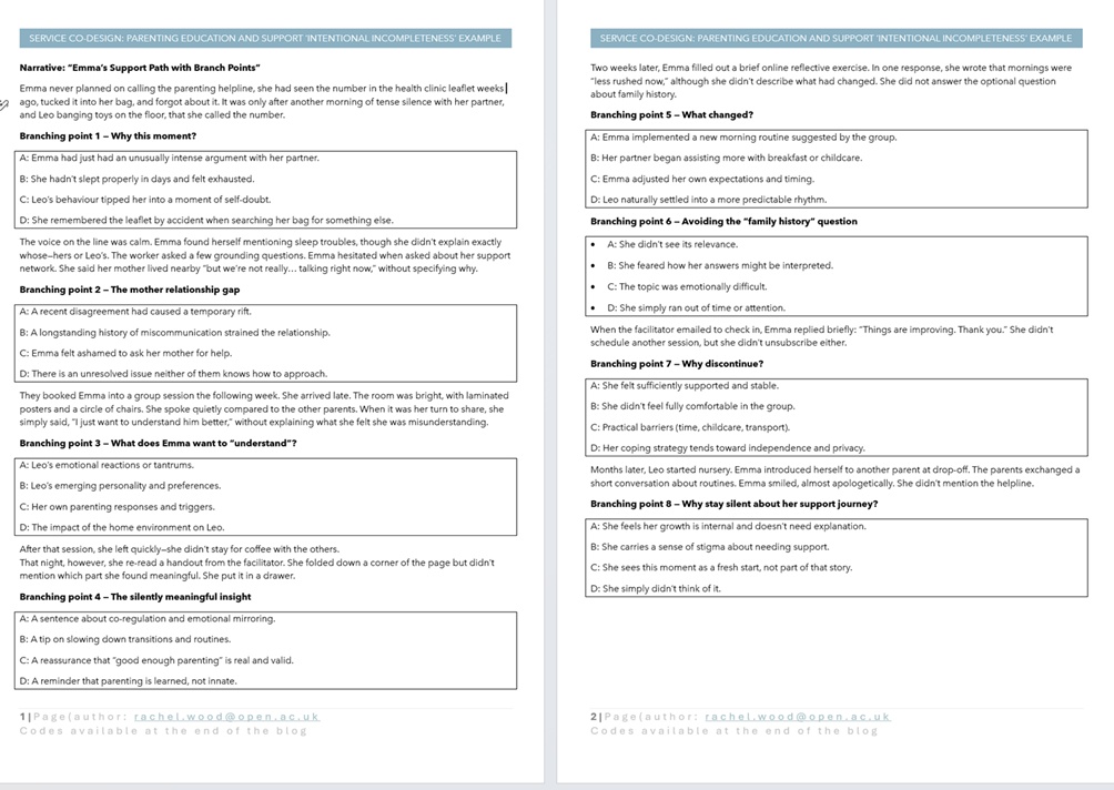 Parenting Support intentional incompleteness example