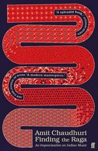 Amit Chaudhuri - Finding The Raga Book Cover. The Book cover features a swirly red pattern with a North Indian classic design.