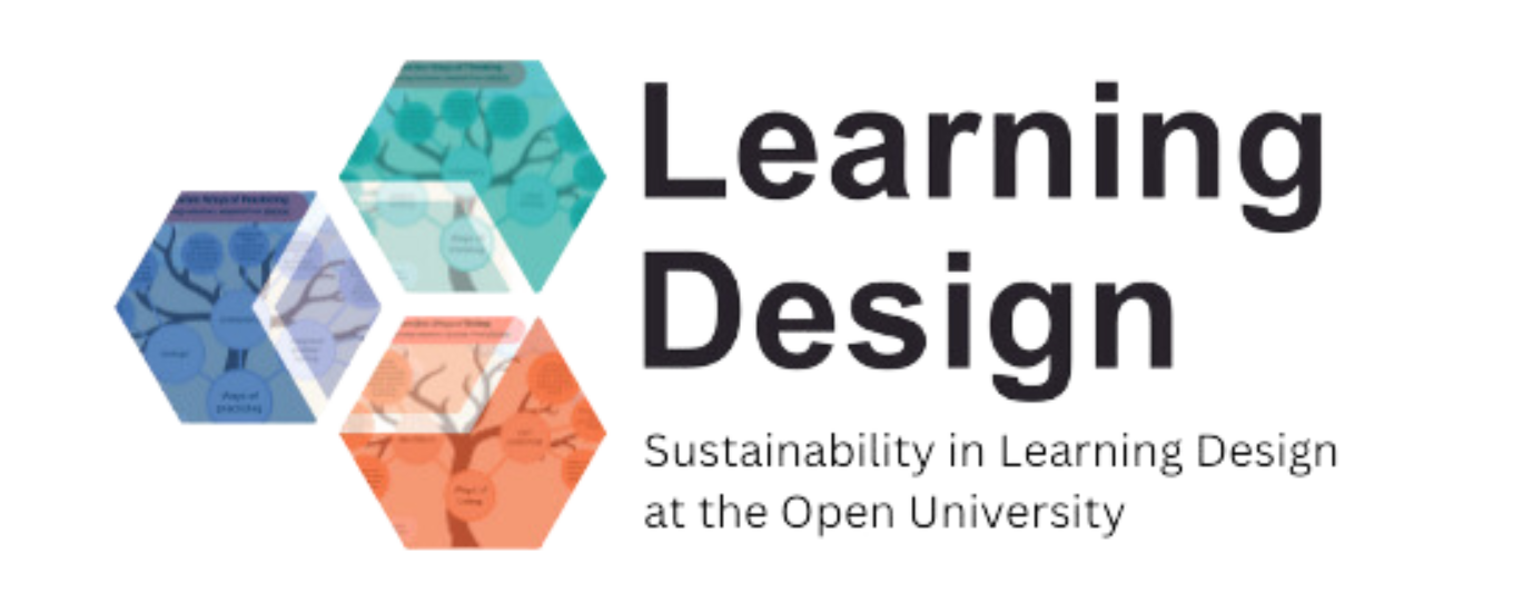 A .png image of the sustainability version of the OU Learning Design team logo. The text reads: Learning Design. 'Sustainability in Learning Design at the Open University'.
