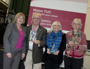 (from left to right) Julie Cook from Wales TUC with Kevin Pascoe, Jos Andrews and Ruth Brooks from The Open University in Wales
