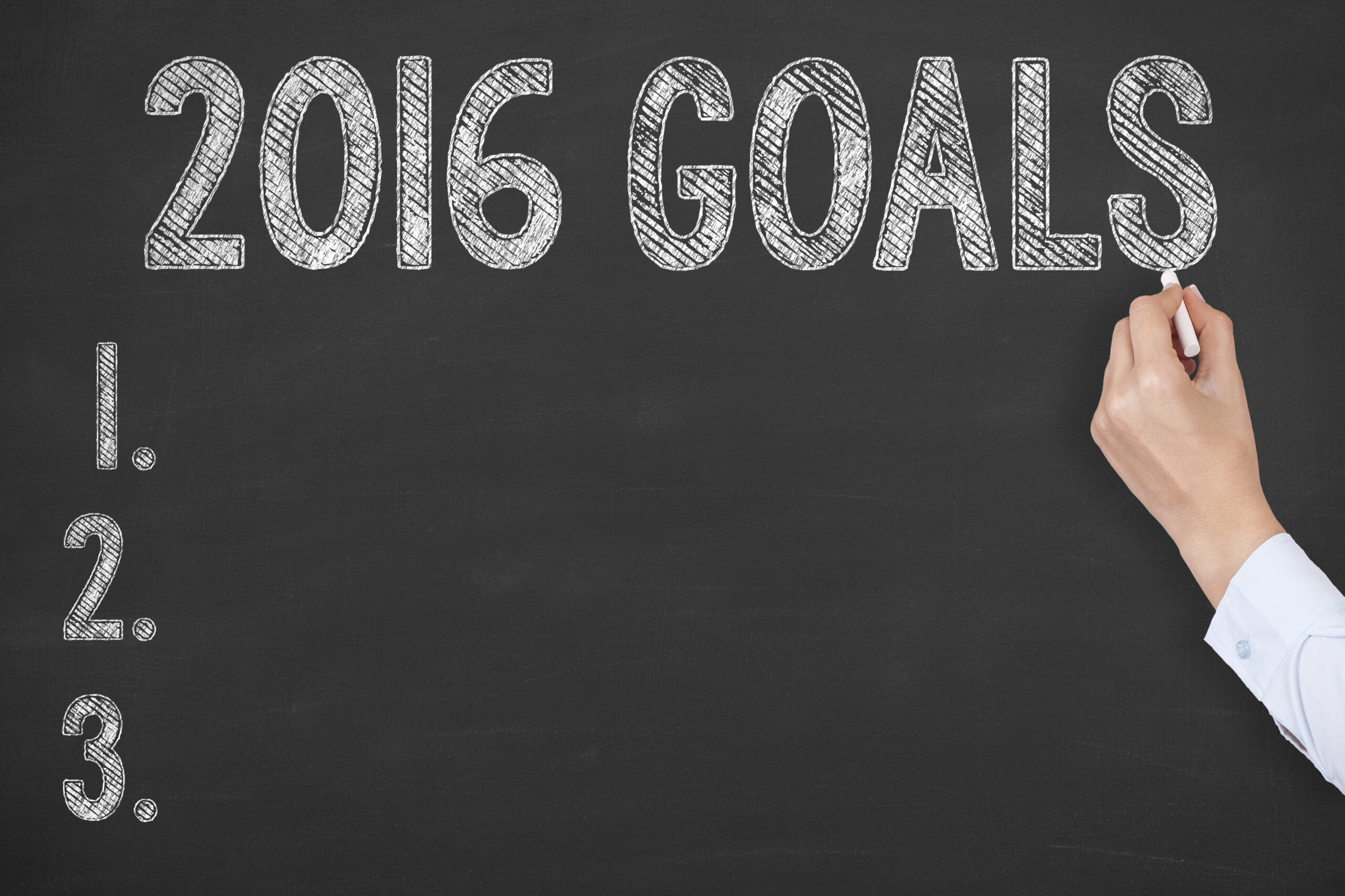Image of a chalkboard with three personal goals for 2016