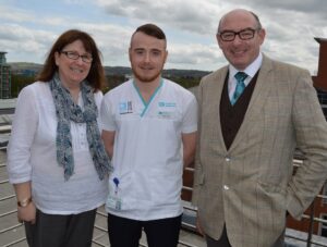 Donna Gallagher, student nurse David Ferran and John D’Arcy.