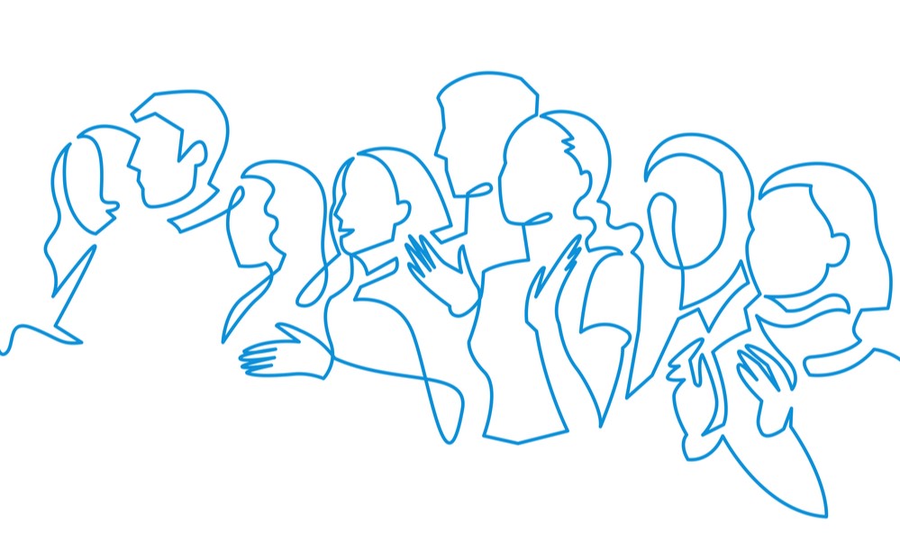 Group of people continuous one line vector drawing