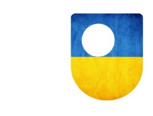OU logo and the Ukrainian flag