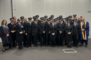 Image shows group of 29 North Yorkshire Police apprentice graduates in their uniform