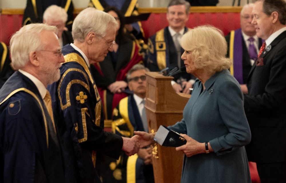 Image shows Tim Blackman being presented with the Queen's Anniversary Prize by The Queen at Buckingham Palace