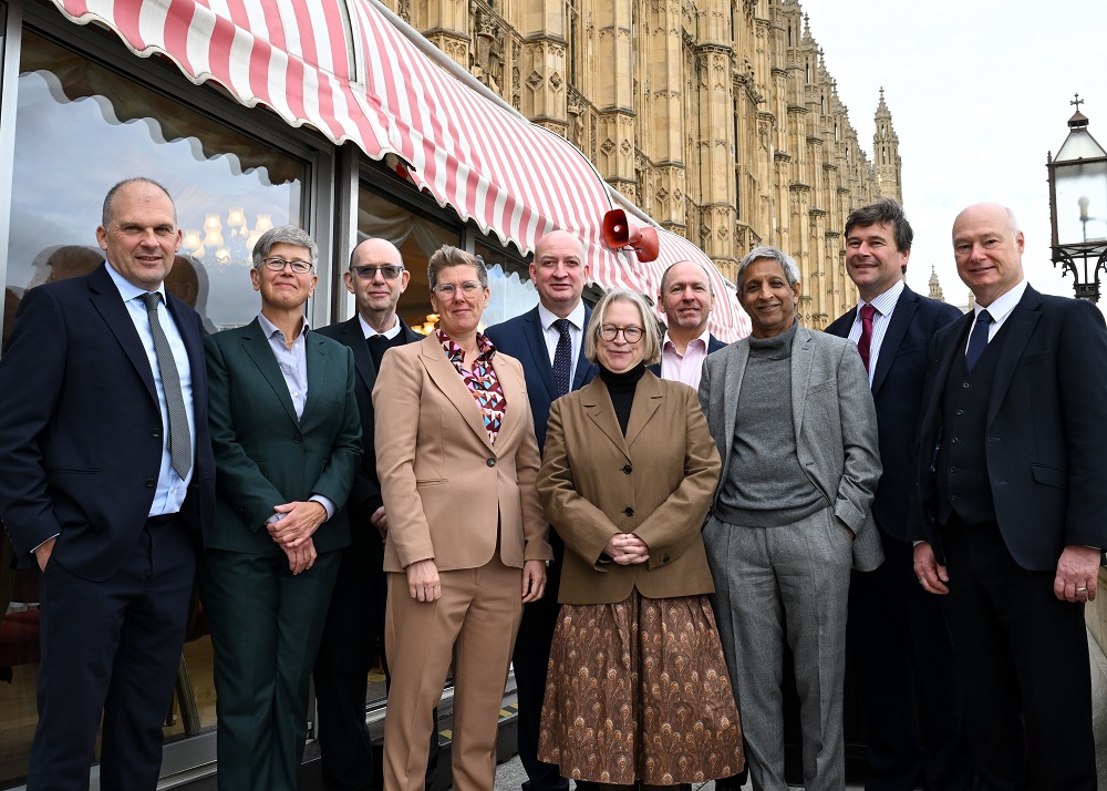 Vice-chancellors from the participating universities at the event in Westminster, including the OU's Vice-Chancellor Professor Dave Phoenix (centre)