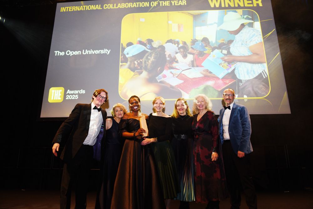 OU winning team, pictured at the Times Higher Awards ceremony. Copyright OU.