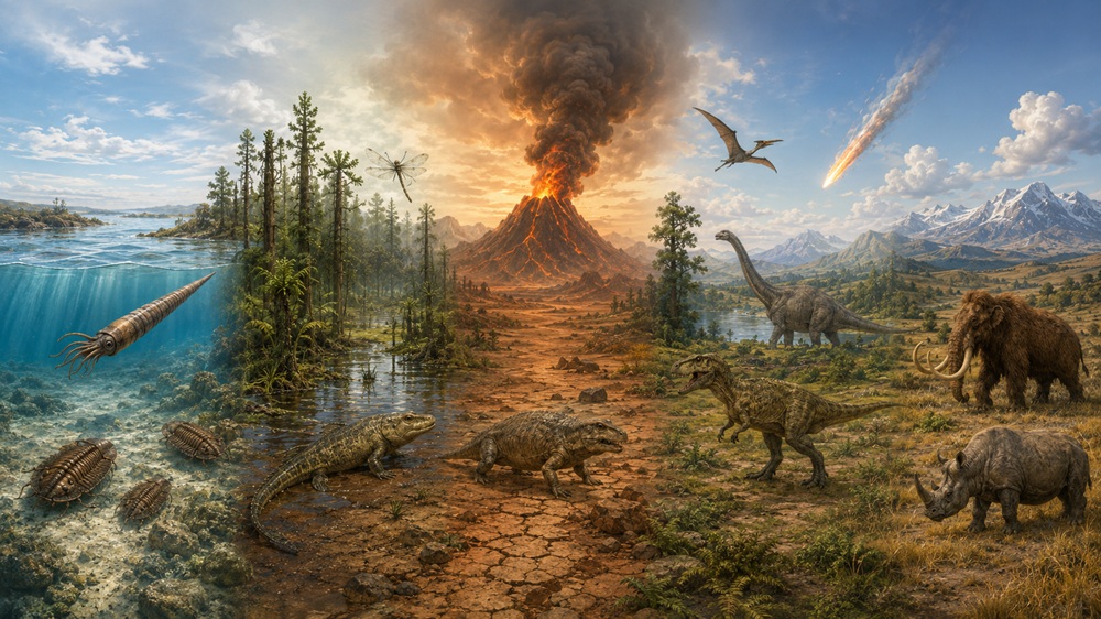 Range of environments and life forms over multiple years on Earth