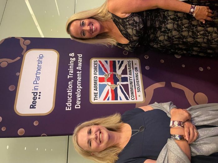 Image shows Clare Davenport-Johnson, Head of Partnerships for the Development Office and Tracy Grunwell, Philanthropy Manager, Development Office at the awards. Photo: copyright the OU.