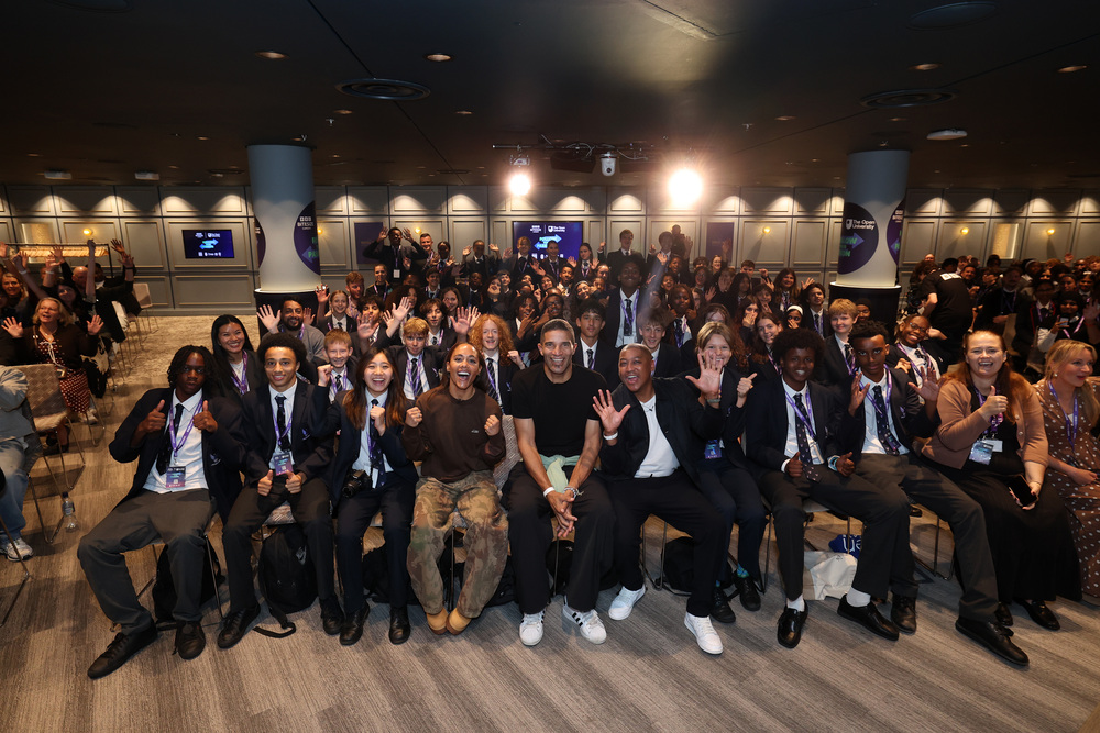 Young people attending the BBC Bitesize Careers Follow Your Passion launch event at Wembley, gathered with speakers and guests during a careers-focused event exploring opportunities in football and beyond.