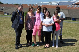 The team from Slated Row School, with the Mayor of Milton Keynes Brian White