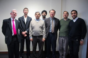 Building on history: Left to right: Norman James, Dr John Maiden, Professor Humayun Ansari, AbdoolKarim Vakil, Professor John Wolffe, Dr Jamil Sherif and Shaynul Khan. Photograph by Salman Farsi, East London Mosque Trust. 