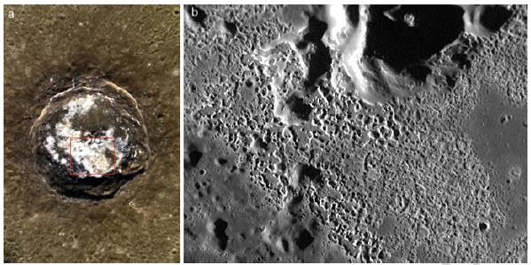 (a) 70 km wide MESSENGER colour image of Sander crater. The box locates (b).