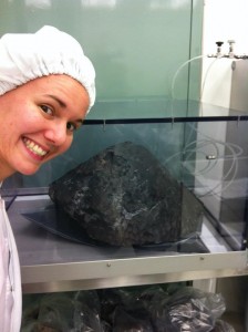 Jessica Barnes, with a meteorite.
