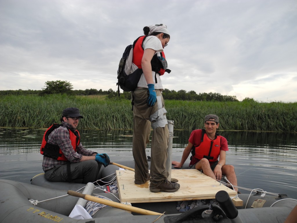 Figure 2. Sampling (coring) of a lacustrine sedimentary archive from a boat platform.