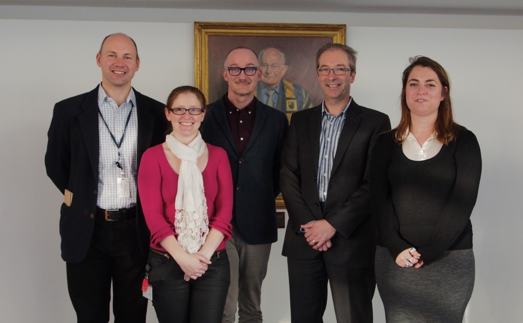 The 2015 lecturing team: l-r Dr Mark Brandon, Dr. Ellie Dommett, Professor Richard Holliman, Professor Simon Kelley and Kerry Read. Photo: Kate Bradshaw.