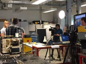 Dr Simon Sheridan and Jenny Hallam delivering the ‘labcast’ at the Open University, facilitated by the technical team. Photo: Vic Pearson.