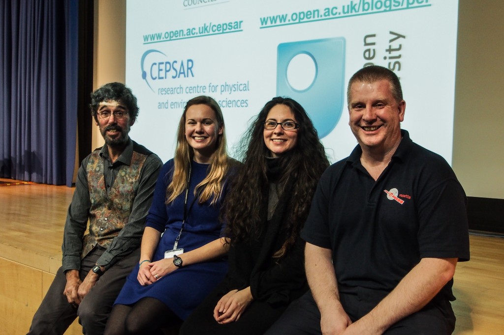The 2014 lecturing team: l-r Prof Dave Rothery, Dr Jessica Barnes, Dr Encarni Montoya and Dr Geraint (Taff) Morgan. Photo: Kate Bradshaw.