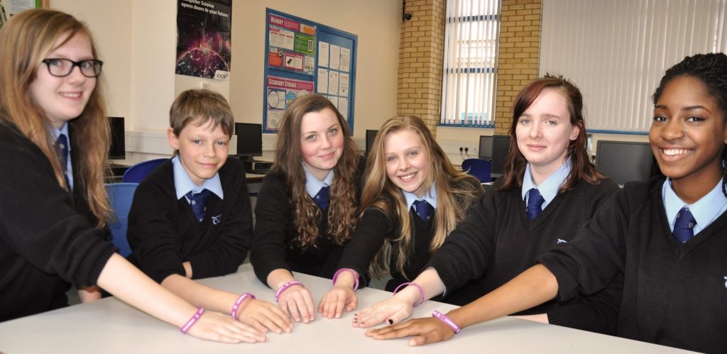 The participatory design team from Denbigh School: l-r Lucy Turner, Daniel Roberts, Tiegan Stratford, Emily Banks, Cerys Griffiths, Olusola Ojo. Photo: Mark Russell.