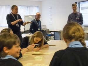 Peter Devine facilitating the design activity with Denbigh students, Trevor Collins and Richard Holliman. Photo: Mark Russell.