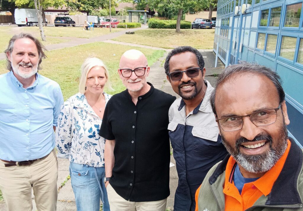 The core BEYOND Project Team: l-r, Steve McNay and Tash Darling (Woughton Community Council), and Richard Holliman, Yoseph Araya and Shonil Bhagwat (Open University).