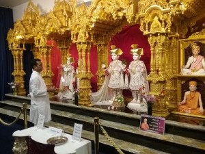 Celebrating arti at the recently opened Swaminarayan BAPS Mandir in Preston