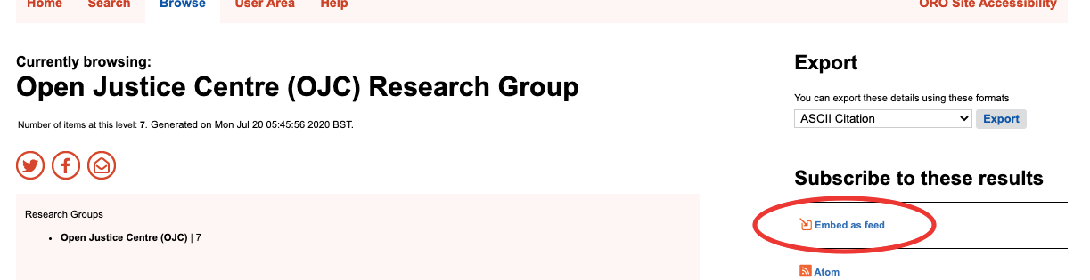 Image showing RSS icon on ORO Research Group listing