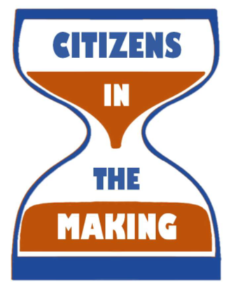 Citizen in the Making logo with the text on a hourglass