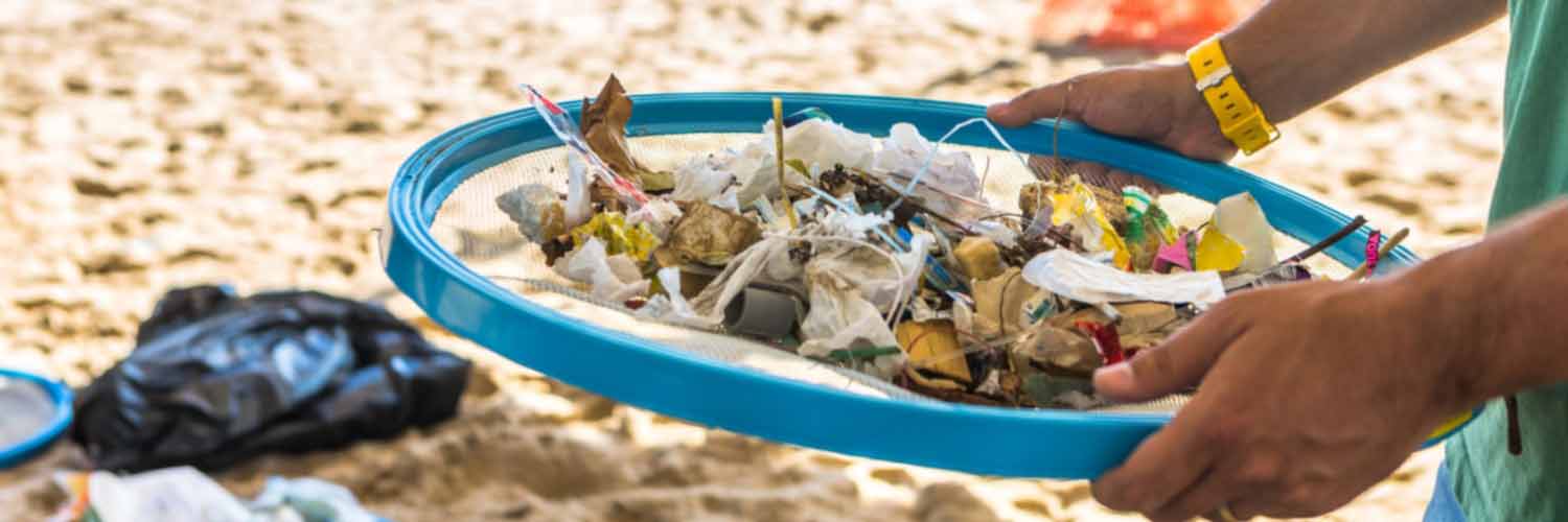 Collection of rubbish washed up on a beach