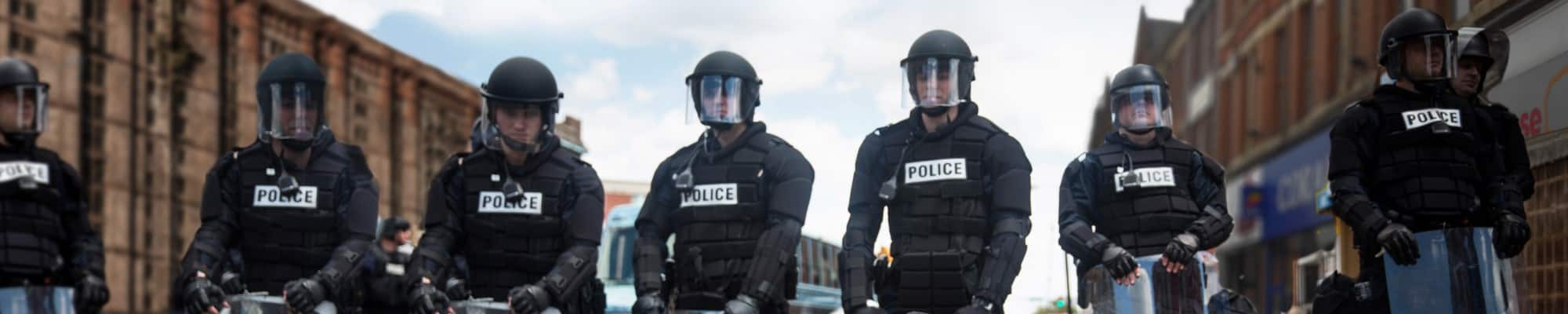 Police at a protest march