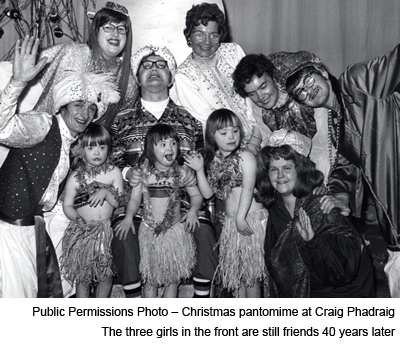 A black and white photo of a Christmas pantomine at Craig Phadraig Hospital