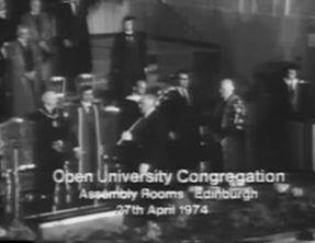 Still image from the Edinburgh OU degree ceremony 1974