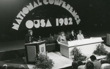 Black and white photograph of the OUSA National Conference 1982