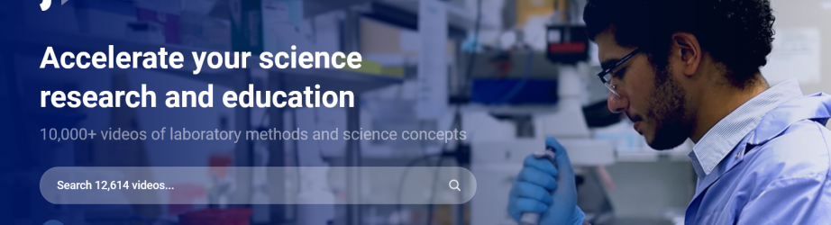 JoVE homepage showing a scientist in a lab