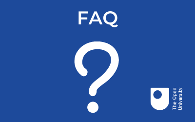 A blue background with a large white exclamation mark in the middle and the title "FAQ" above