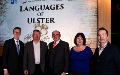 John D’Arcy, Nation Director, The Open University in Ireland and Peter Johnston, former head of BBC NI, pictured at the launch of Languages of Ulster, an Open University/BBC production