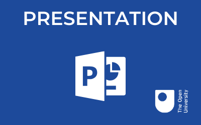 A blue box with the title "Presentation" and a PowerPoint logo below.