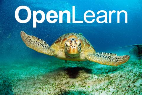 A turtle swimming under water with the words OpenLearn above it