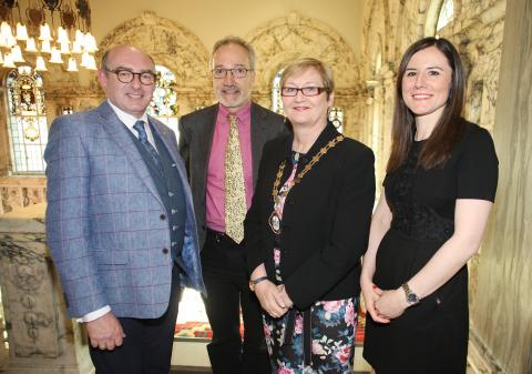 L-R John D’Arcy, National Director of The Open University, Quintin Oliver, who wrote a piece to accompany the video on the YES Referendum, Deputy Lord Mayor of Belfast, Councillor Sonia Copeland and Dr Frances Morton of The Open University, who curated the project.