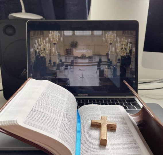 ‘Livestreamed church service’, photograph by A227 student Jude Taylor 