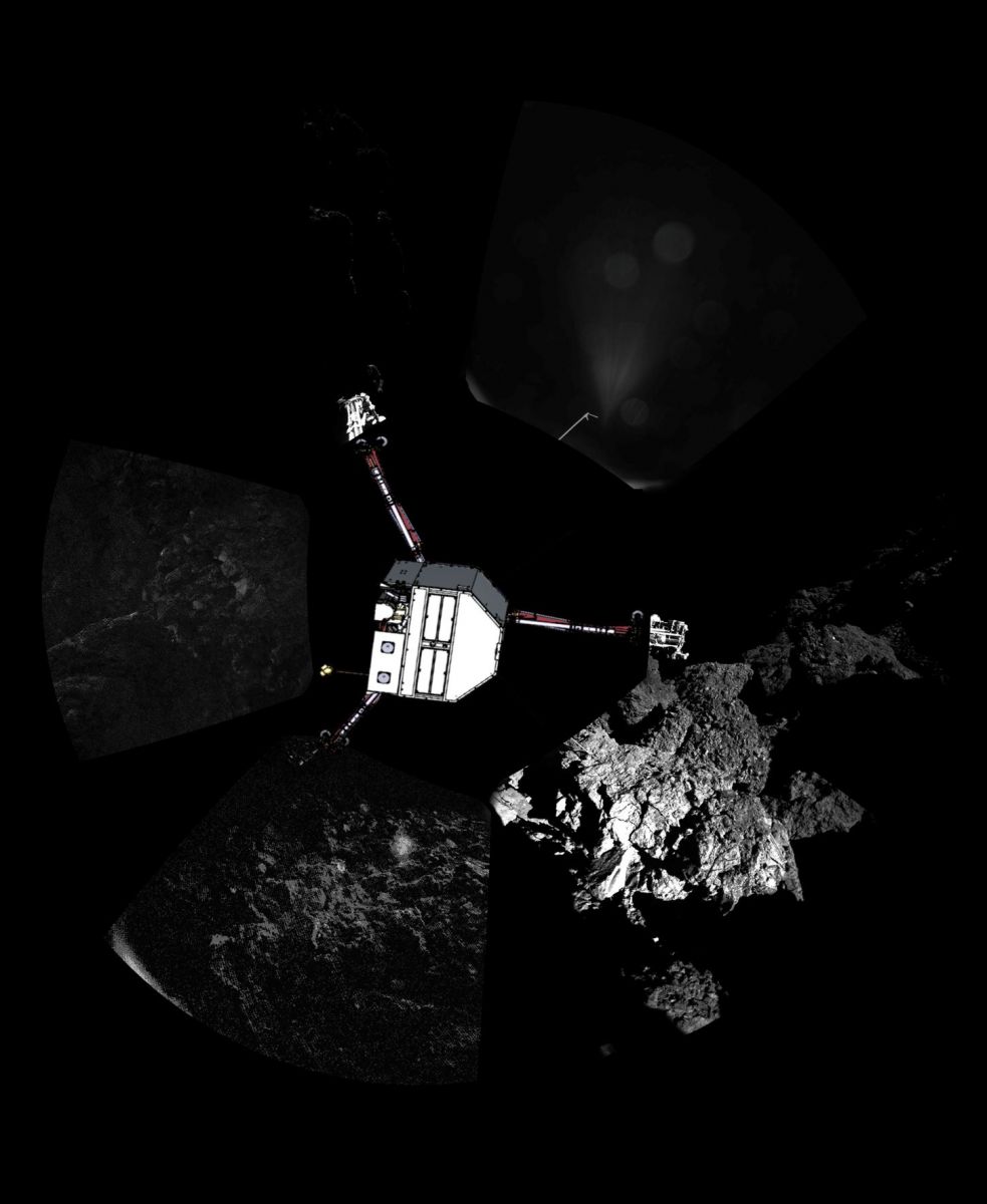 Panorama from CIVA-P with a model of Philae's orientation