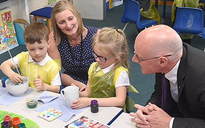 John Swinney MSP, Deputy First Minister and Cabinet Secretary for Education, on a visit to Bannockburn Primary School to see TELT in action